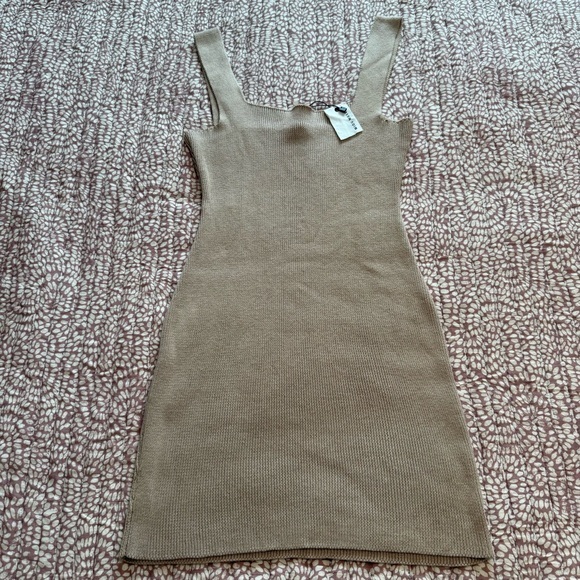 Miou Muse Dresses & Skirts - Elegant Tan Knit Mini Dress
